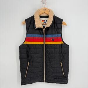 Aviator Nation Vest 4 Stripe Sherpa 70s Retro Apres Ski Cozy Mens Size L